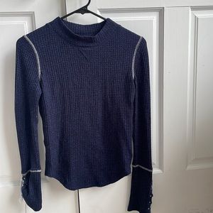 Waffle knit free people top with tie detail